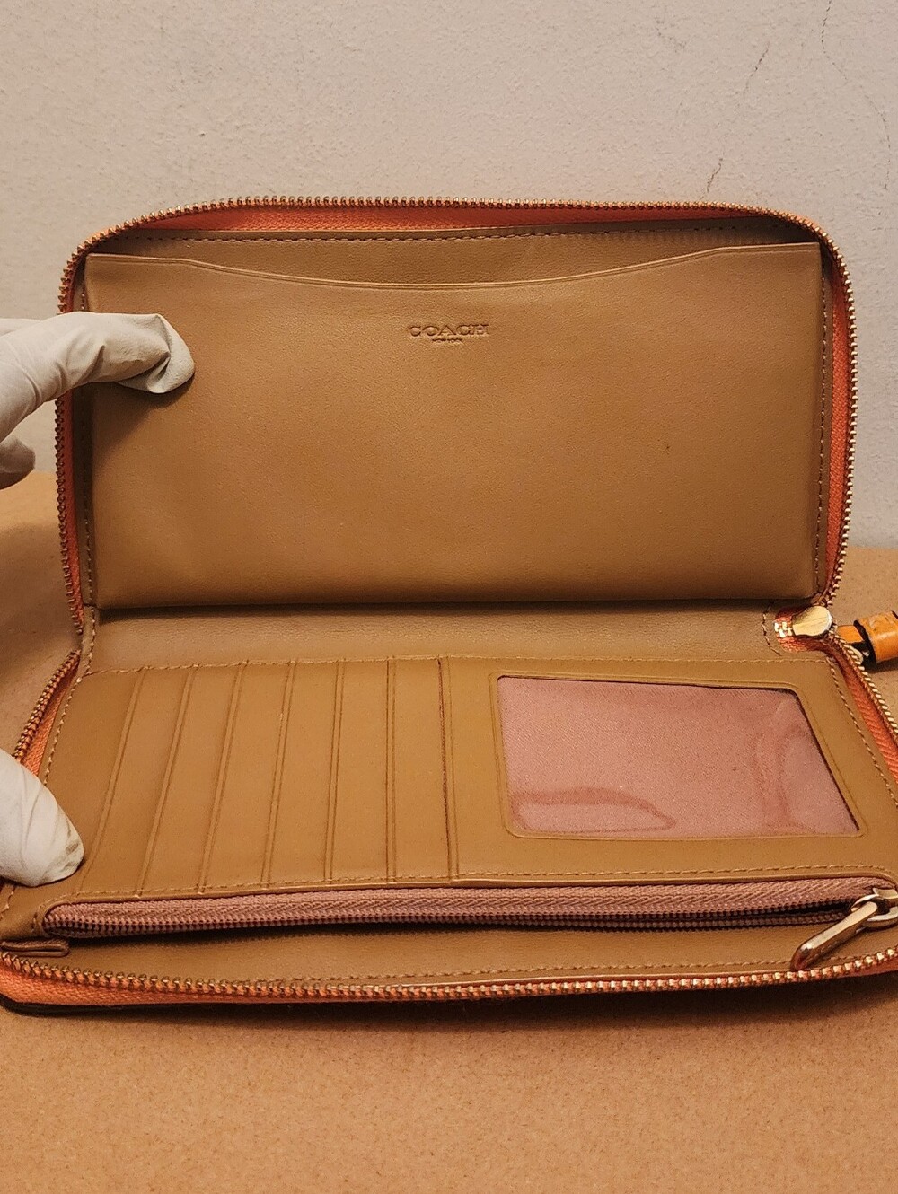 Coach Pebbled Leather Wristlet in Vibrant Orange - Picture 2 of 3